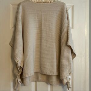 Loft Women's Poncho Style Cream Sweater with ties on the side size M/L